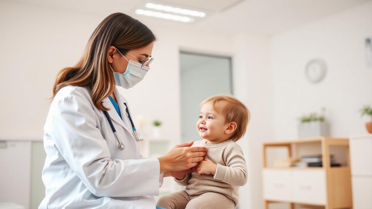 Pediatra atendendo criança em consultório