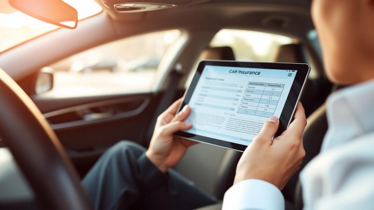 Análise de apólice de seguro auto em tablet